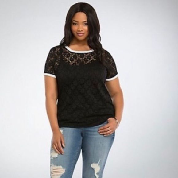 TORRID Lace Ringer Crew Neck Tee - Picture 8 of 10